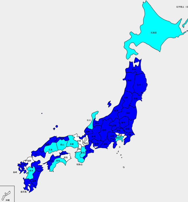 日本全土における現在の病院薬剤師偏在図